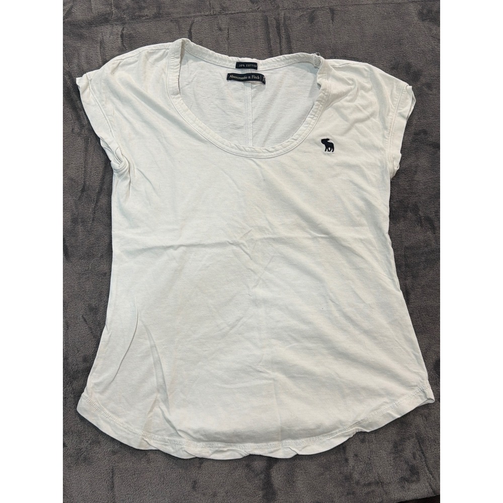 Abercrombie & Fitch T-Shirt Womens White Scoop Neck Logo Tee XS